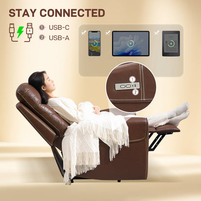 Power Lift Recliner Chair for Elderly, Overstuffed Faux Leather Riser and Reclining Chair with USB A+C Ports