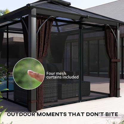 3 x 3(m) Hardtop Gazebo Canopy with 7mm Polycarbonate Double-Tier Roof, Garden Gazebo Permanent Pavilion