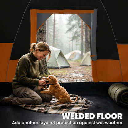 5 Man Camping Tent, Large Tunnel Tent, Water Resistant Hiking Shelter with Groundsheet and Carry Bag, Orange