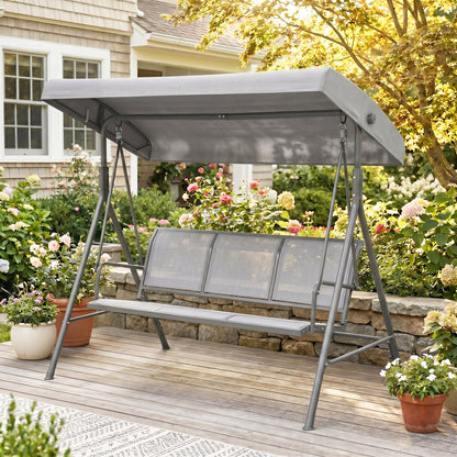 3 Seater Swing Chair, Garden Swing Bench with Adjustable Tilting Canopy