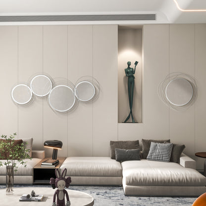 Metal Wall Art 65cm Modern Decorative Mirror Decor for Living Room Bedroom Dining Room, Silver