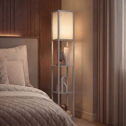 3-Tier Floor Lamp with Shelves and Storage, Modern Corner Standing Lamp with Lampshade, Foot Switch for Living Room, Bedroom
