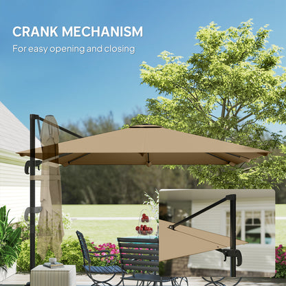 3 x 3 m Cantilever Parasol, Square Patio Umbrella with Crank Handle, Cross Base, Tilt, 360° Rotation, Khaki