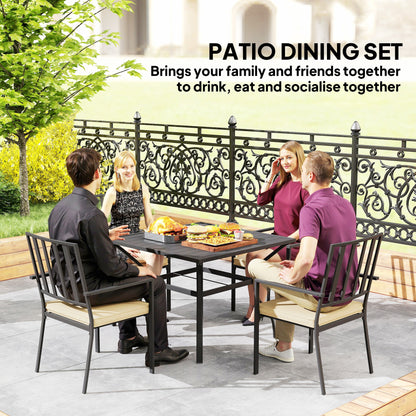 5 Pieces Garden Dining Set with Cushions, Outdoor Patio Table and 4 Stackable Chairs, Metal Top Table with Umbrella Hole