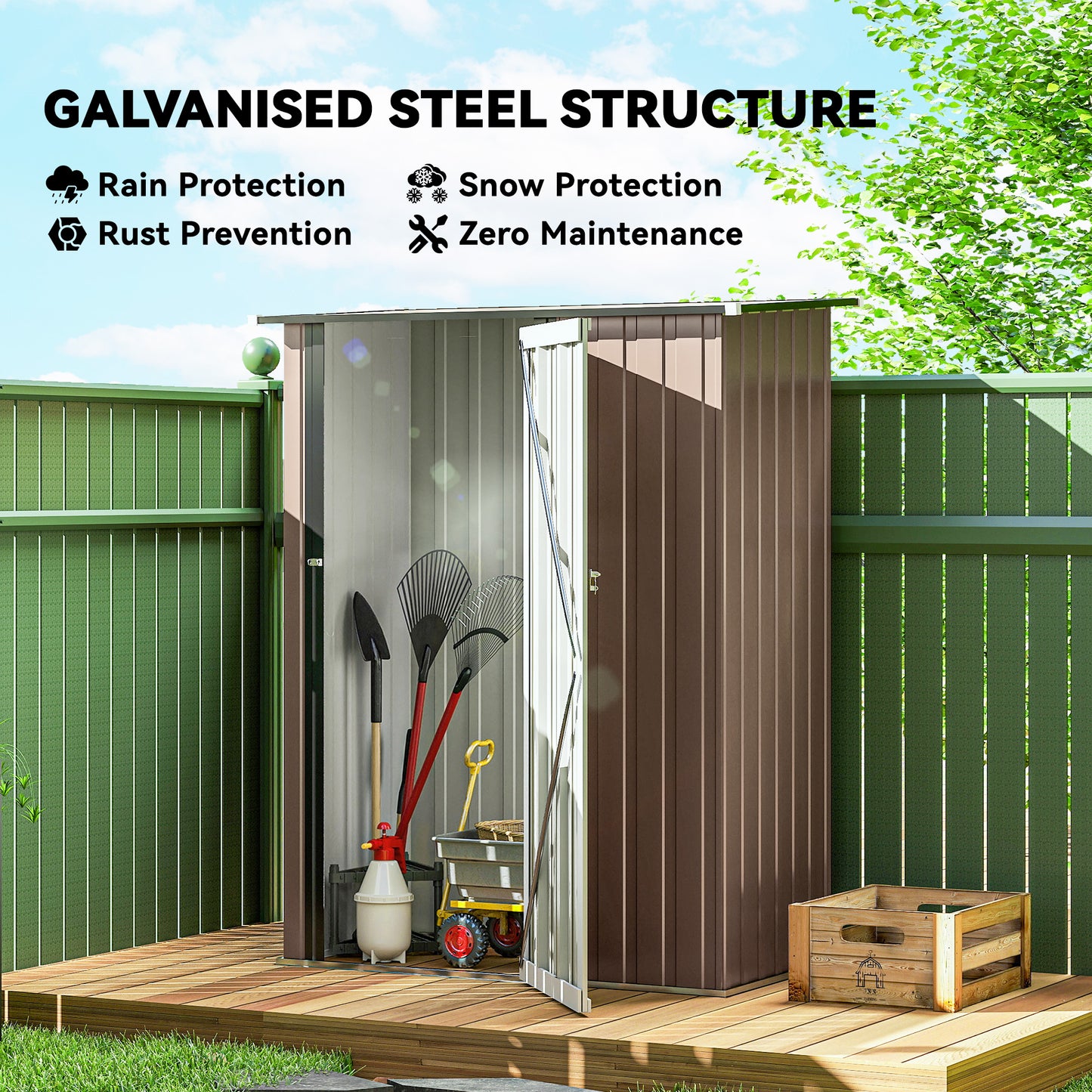 5ft x 3ft Garden Storage Shed, Galvanised Outdoor Metal Shed Waterproof with Sloped Roof, Lockable Door for Patio Tools