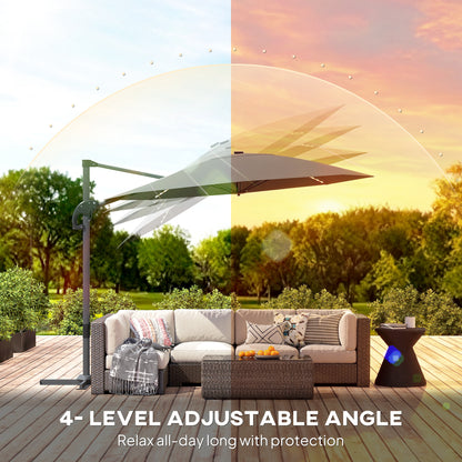 3(m) Cantilever Garden Parasol with Solar Powered Lights, Crank Handle & Cross Base, UPF 50+, 360° Rotation, Dark Grey