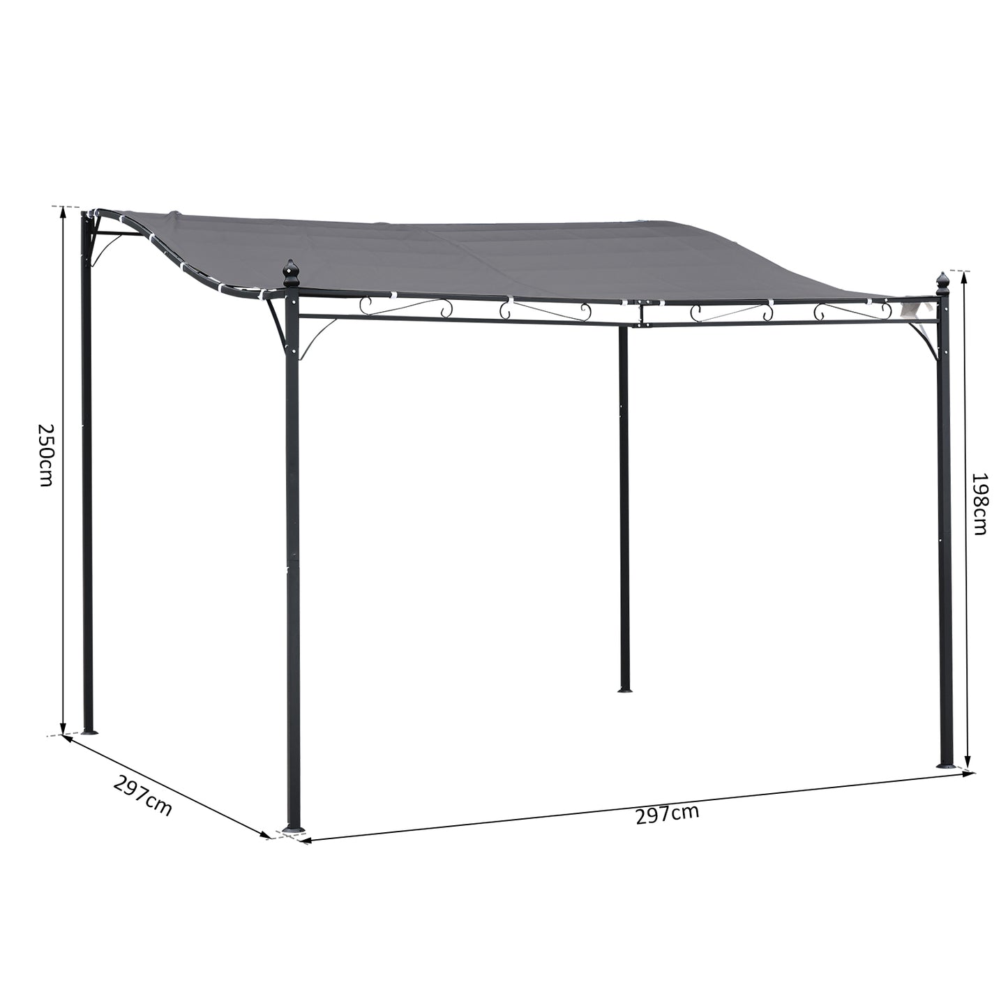 3x3m Metal Pergola with Canopy Garden Awning for Garden Parties, Grey