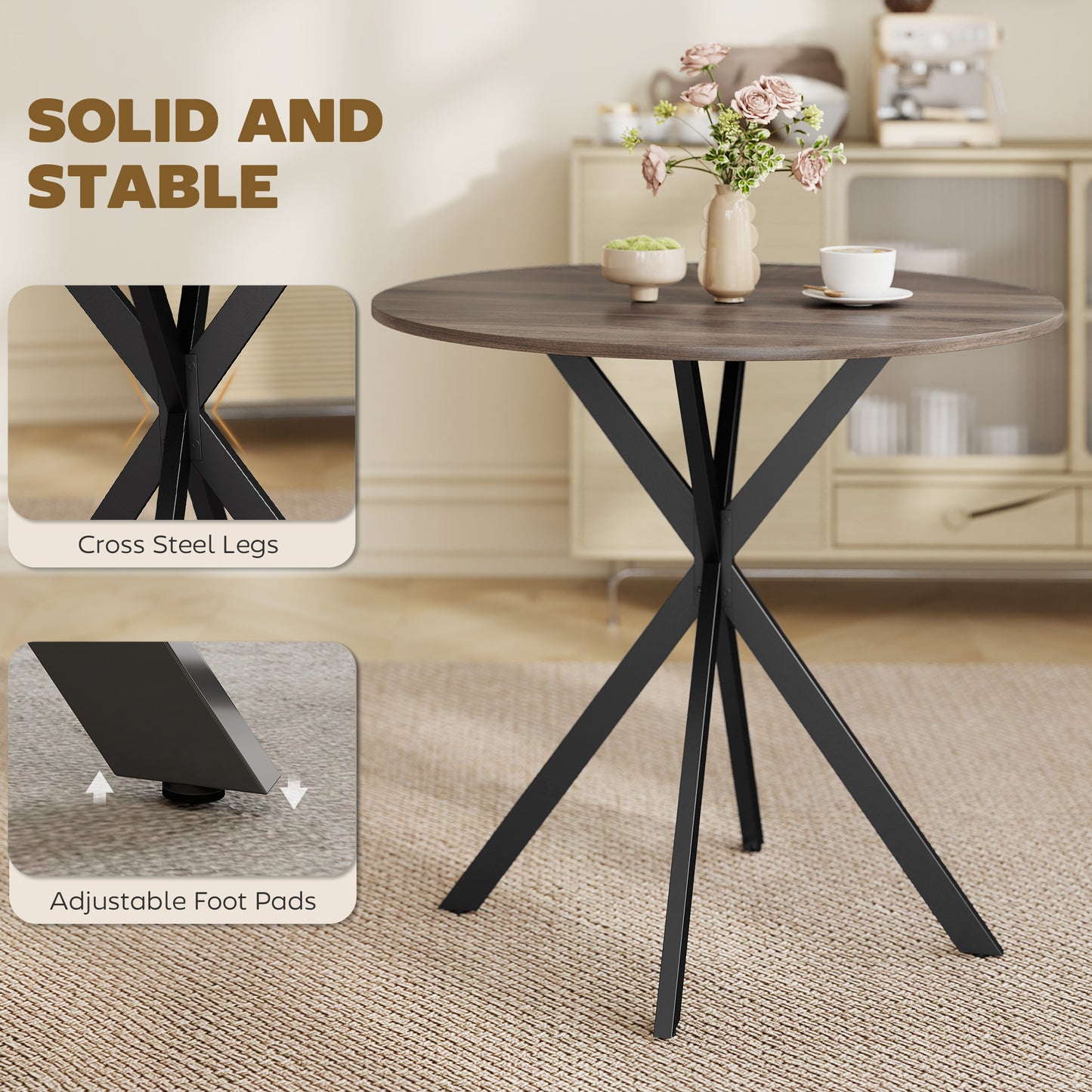 80cm Industrial Round Dining Table - Brown