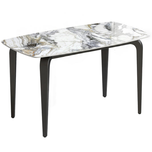 Dining Table for 4, Modern Kitchen Table with Sintered Stone Tabletop, Metal Legs, White