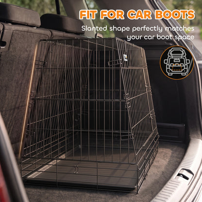 35"(90 cm) Car Dog Crate Medium Large Collapsible Slanted Travel Dog Cage with Tray for Car Boot