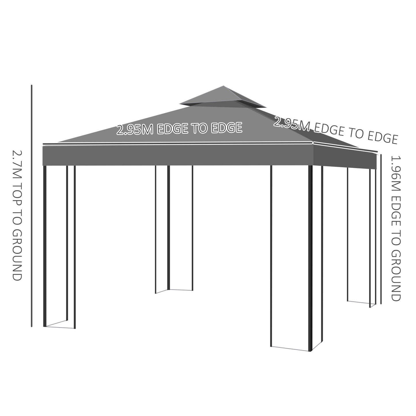 3 x 3m Outdoor Steel Gazebo with 2 Tier Roof, Garden Gazebo Patio Canopy Marquee Shelter with Decorative Steel Frame - Grey