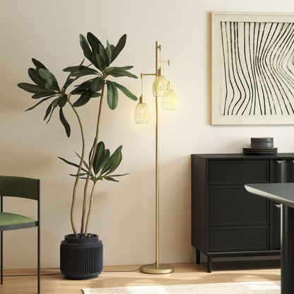 3-Light Floor Lamp, 170cm Industrial Dimmable Standing Lamp with Steel Wire Cage Lampshades for Living Room, Bedroom
