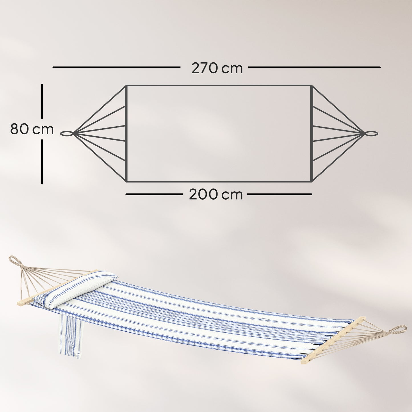 Cotton Hammock, Soft Portable Swing Sleeping w/ Headrest & Side Pocket, Blue and White