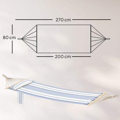 Cotton Hammock, Soft Portable Swing Sleeping w/ Headrest & Side Pocket, Blue and White
