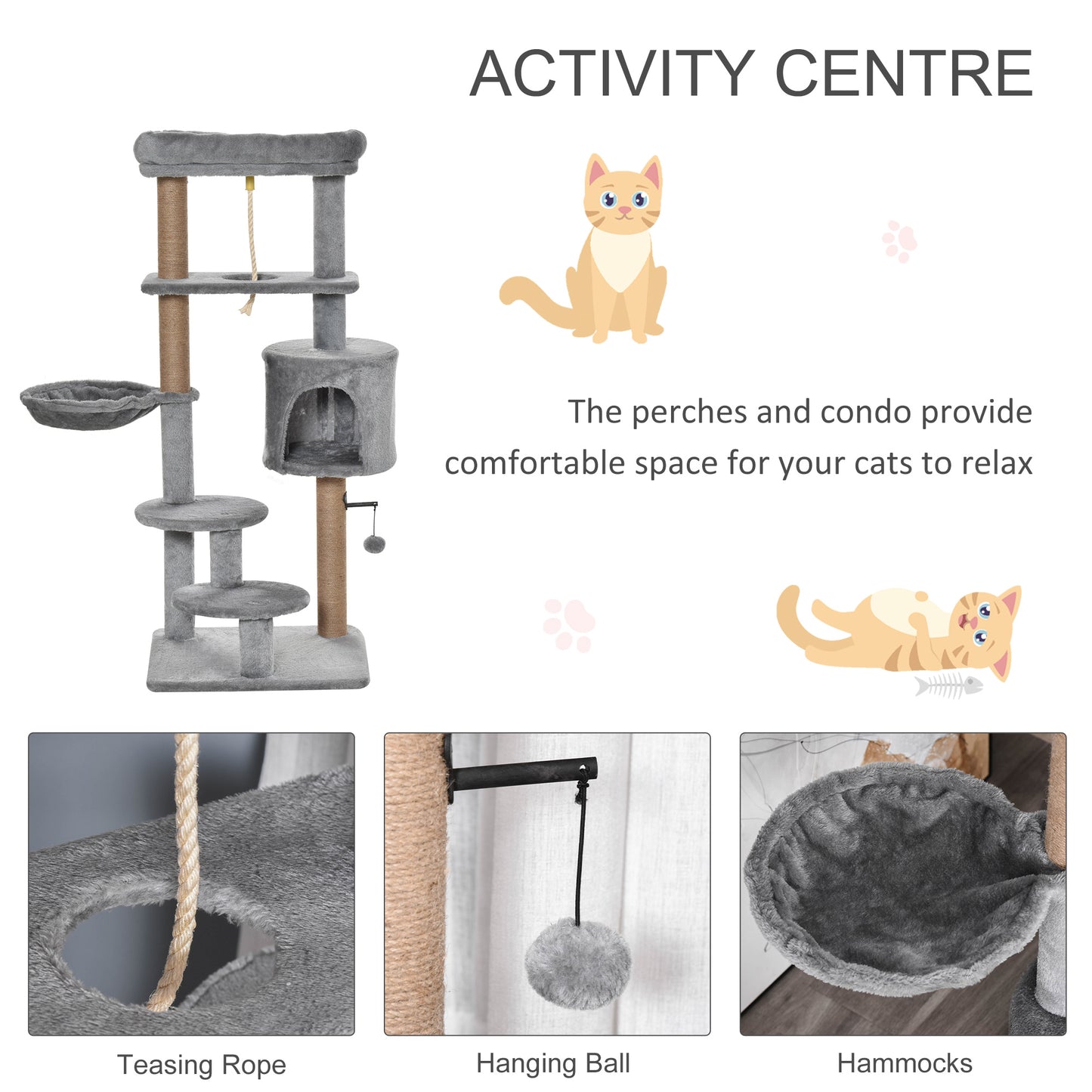 Cat Tree Tower for Indoor Cats 120cm Climbing Kitten Activity Center