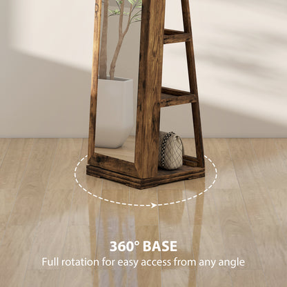 360° Swivel Jewellery Cabinet, Free Standing Full Length Mirror with Storage
