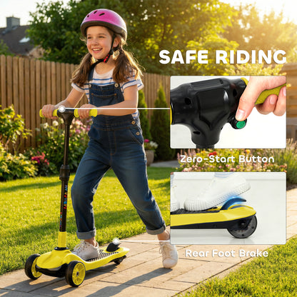 Three-Wheel Foldable Electric Scooter for Kids Aged 6-10 Years, Yellow