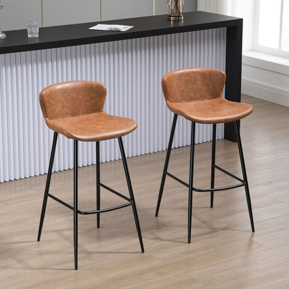 Bar Stools Set of 2, PU Leather Upholstered Bar Chairs, Breakfast Kitchen Counter Chairs with Backs