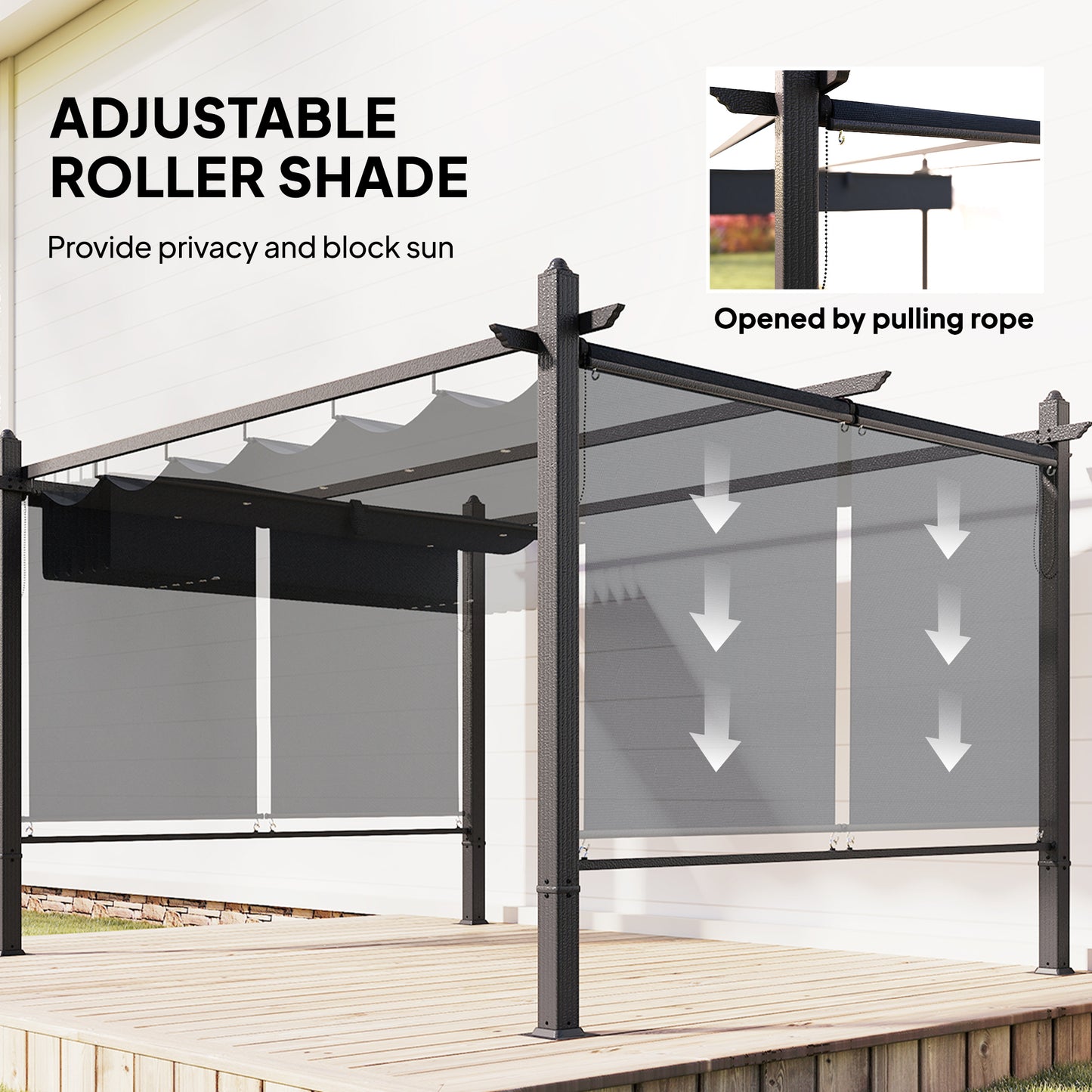 4 x 3 m Garden Pergola with Retractable Roof Canopy and Roll-Up Sides, Outdoor Gazebo Pergola Kit, Dark Grey
