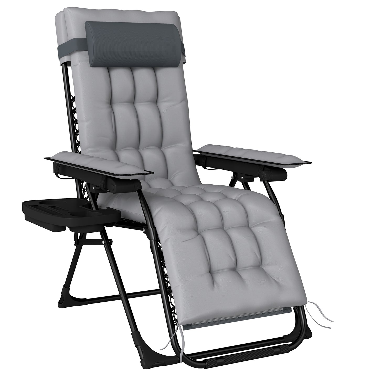 Zero Gravity Chair, Folding Sun Lounger Reclining Garden Chair with Arm Pads, Cushion, Cup Holder, Headrest, Light Grey
