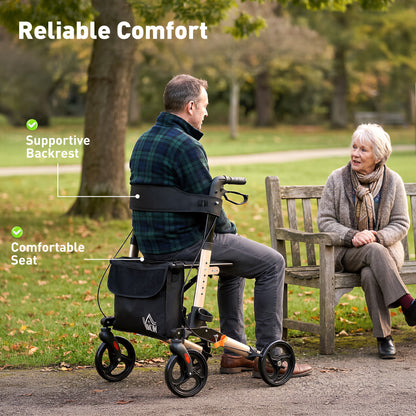 Rollator Walker with Seat with Carry Bag, Adjustable Height, Cane Holder for Seniors and Disabled, Gold Tone