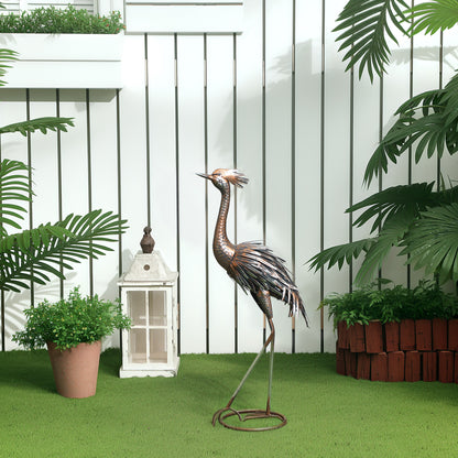 Heron Garden Statue, Standing Garden Ornament, Metal Garden Gift with Stakes for Patio Pond Landscape Decoration, Silver Tone