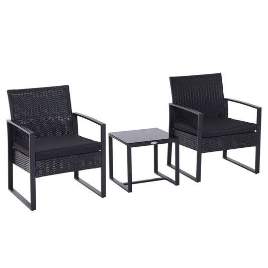 2 Seater Rattan Coffee Set-Black