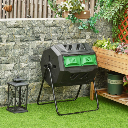 160L 360° Rotating Dual Chamber Composter - Black