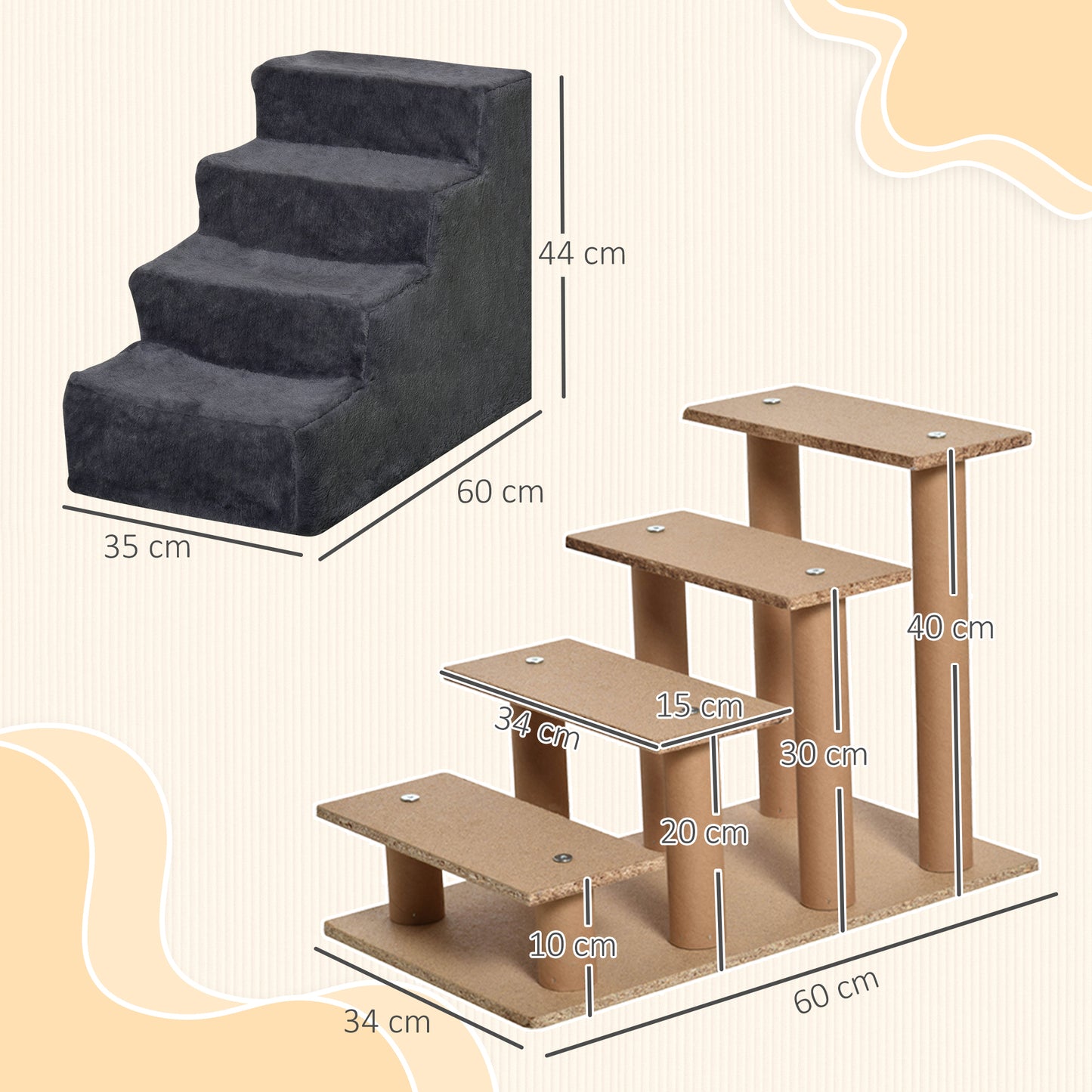 Four-Step Dog Stairs, with Washable Plush Cover, for High Bed Sofa, Dog Stairs for Small Dog and Cat - Dark Grey