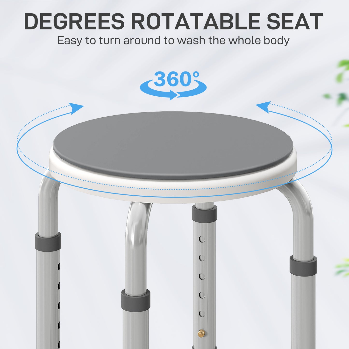 360° Swivel Shower Chair, Height Adjustable Aluminium Shower Stool with Non-Slip Feet for Disabled, Elderly, Grey