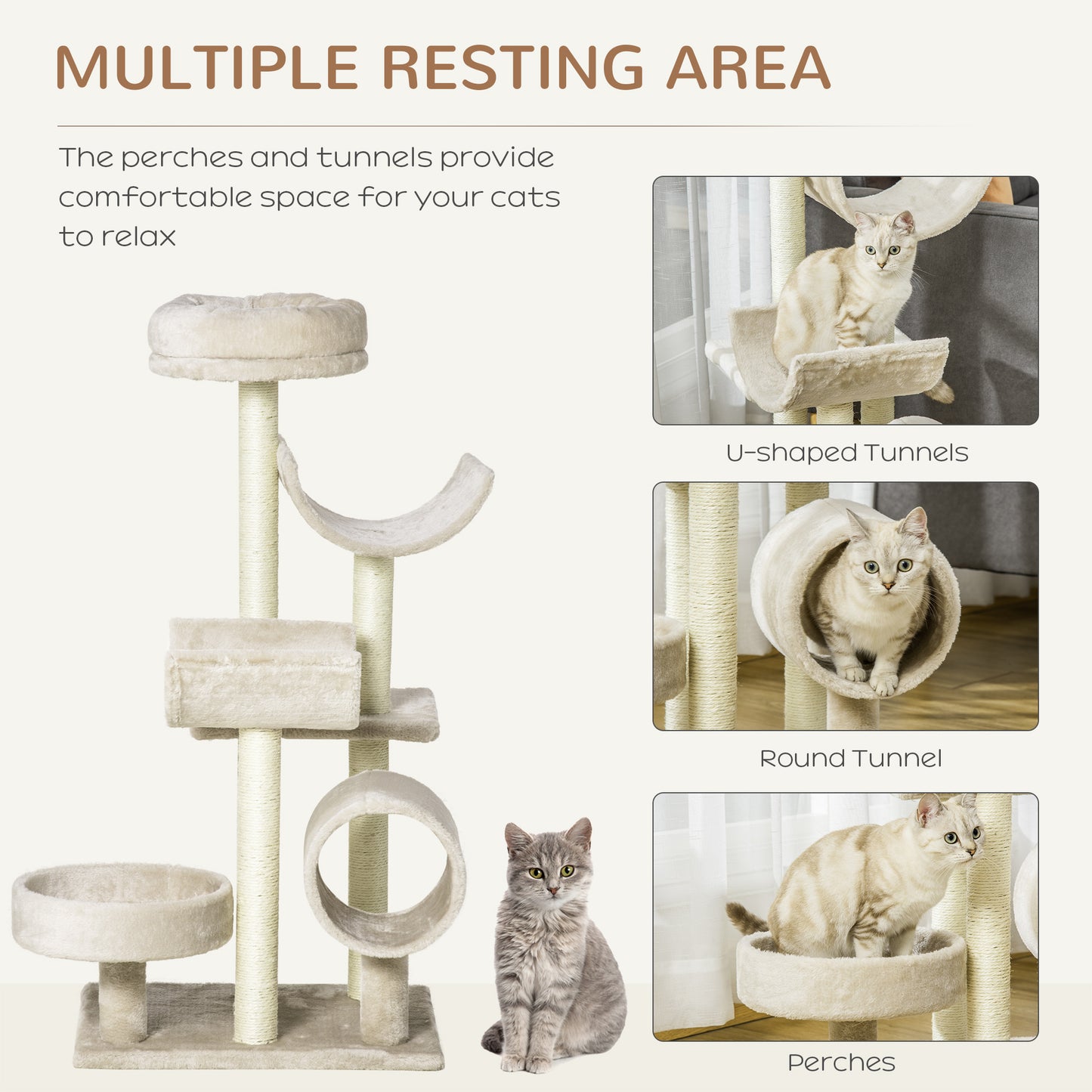 Cat Tree for Indoor Cats Kitten Pet Scratching Post Perch Activity Center Scratcher Climb Post Play House Arch with Tunnel 10