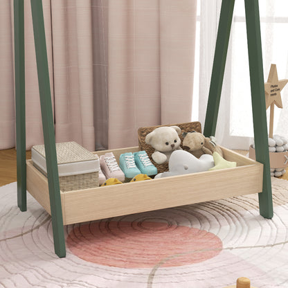 Kids Clothes Rail with 3Hangers, Bottom Storage Shelf for Girls, Boys, Nursery, Bedroom, Green