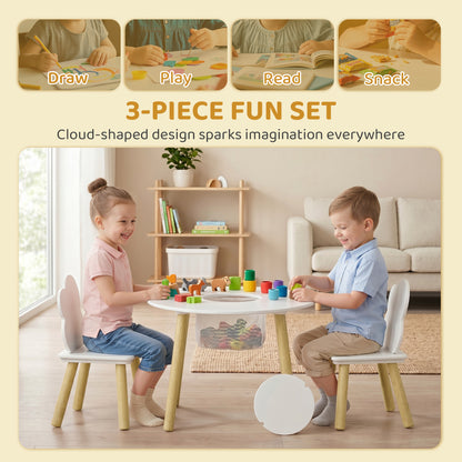 Kids Table and Chairs Set with Storage Bag Toddler Table and Chairs Set 3 Piece for Playroom White