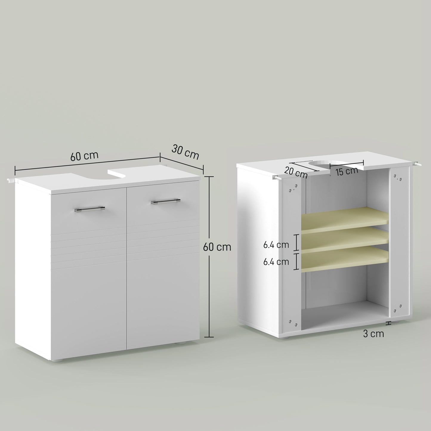 Under Sink Cabinet, Bathroom Vanity Unit, Pedestal Under Sink Design, Storage Cupboard with Adjustable Shelf, High Gloss
