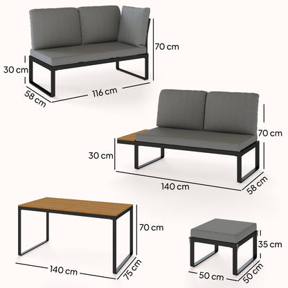 Patio Furniture Set Modular Garden Sofa Set 6 Pieces with Dining Table for Outdoor Patio Grey