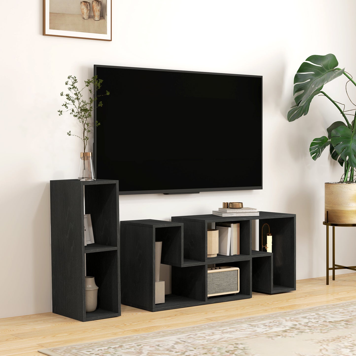 Three-Block Modular TV Stand - Black Wood-Effect
