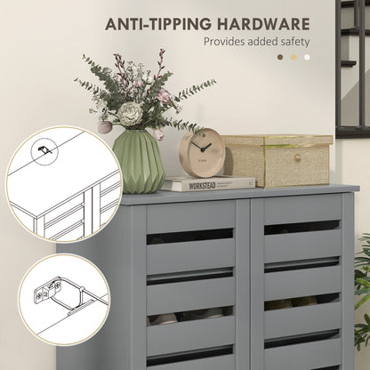 Narrow Shoe Cabinet for Entryway, 5-Tier Slim Shoe Storage Cabinet with 2 Slatted Doors and Adjustable Shelves Grey