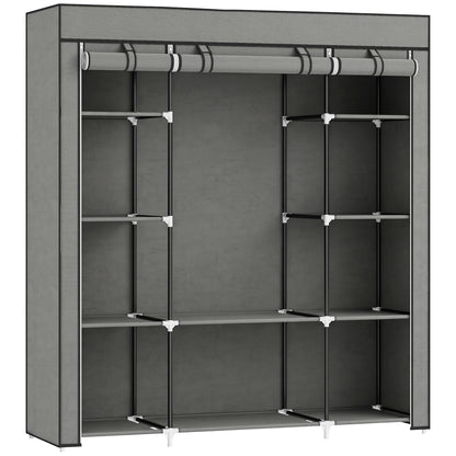Clothes Storage Organiser with Hanging Rail, Shelves, Portable Wardrobe, Foldable Fabric Wardrobe, Dark Grey