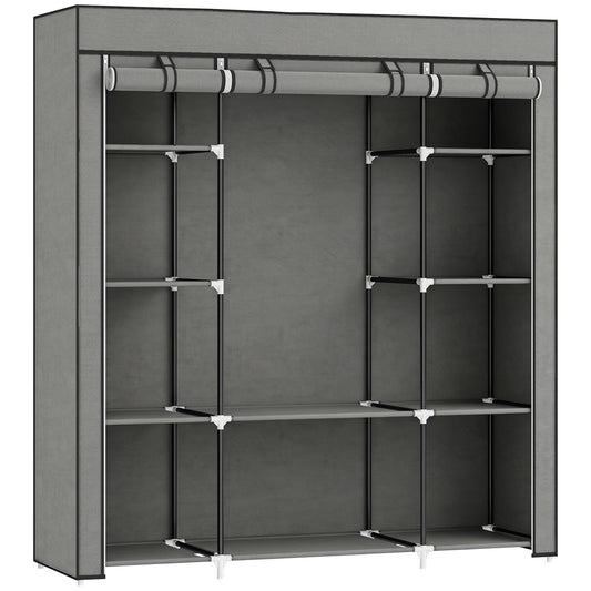 Clothes Storage Organiser with Hanging Rail, Shelves, Portable Wardrobe, Foldable Fabric Wardrobe, Dark Grey