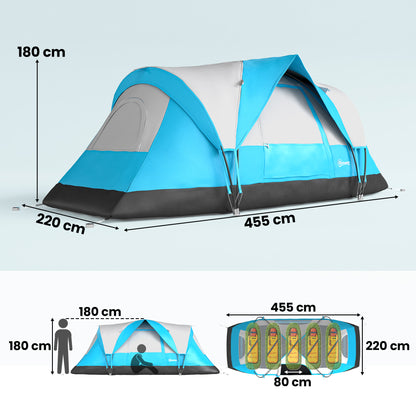 5 Man Camping Tent, Large Tunnel Tent, Water Resistant Hiking Shelter with Groundsheet and Carry Bag, Light Blue