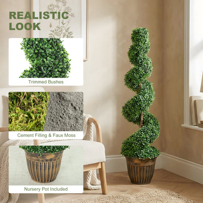 Set of 2 Artificial Plants, Topiary Spiral Boxwood Trees with Pot, for Home Indoor Outdoor Decor, 120cm