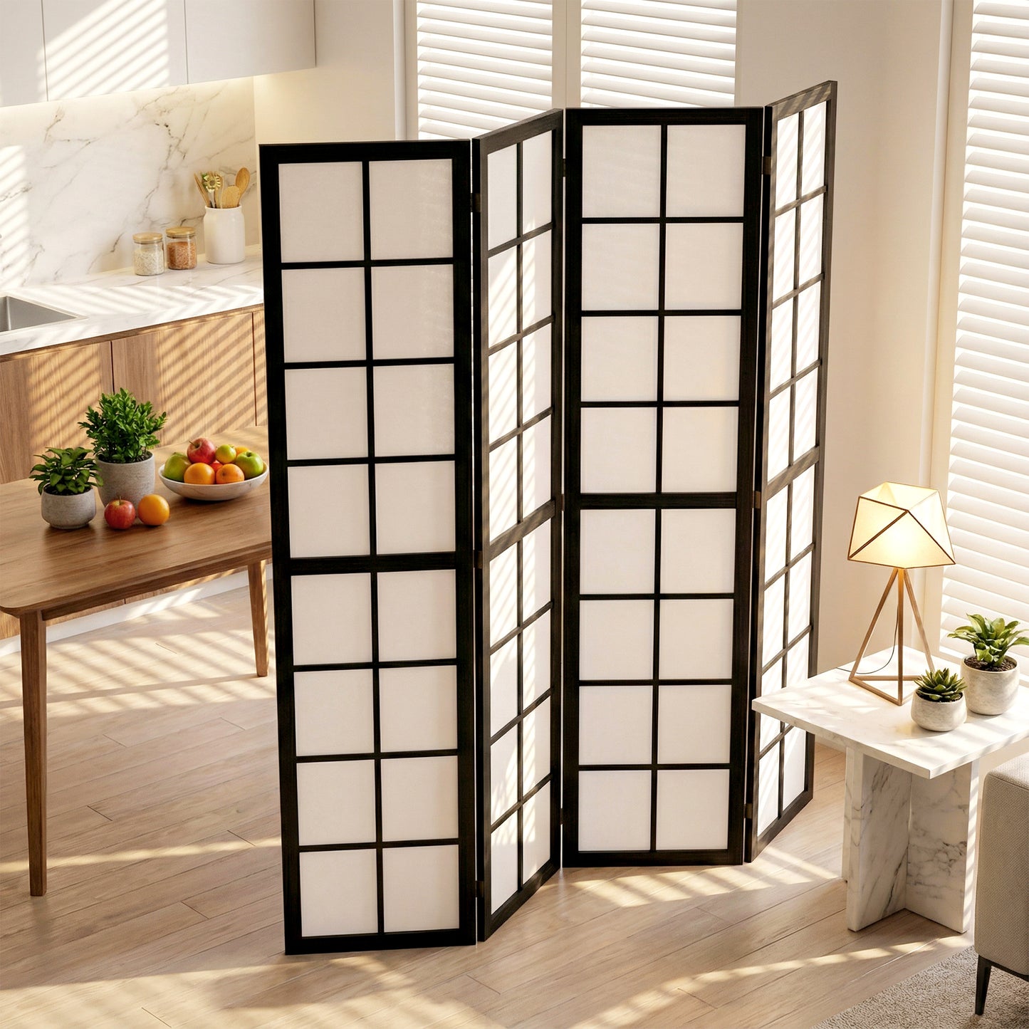 4 Panel Folding Room Divider, Freestanding Room Separator, Indoor Privacy Screen for Living Room, Bedroom, Black