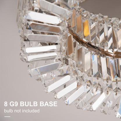 Crystal Chandeliers with Crystal Pendants, 8-Light Ceiling Light for Living Room, Bedroom Dining Room, Silver Tone