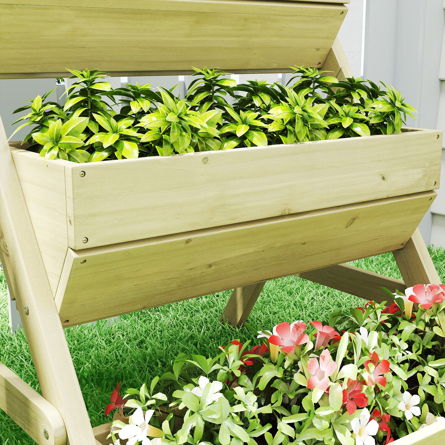 3 Tier Raised Garden Bed Wooden Elevated Planter Box Kit, 66L for Flower, Vegetable, Herb, 65x75x78cm, Green