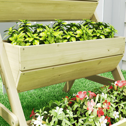 3 Tier Raised Garden Bed Wooden Elevated Planter Box Kit, 66L for Flower, Vegetable, Herb, 65x75x78cm, Green