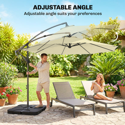3m Overhanging Parasol, with Base, Weights and Cover - Sand brown