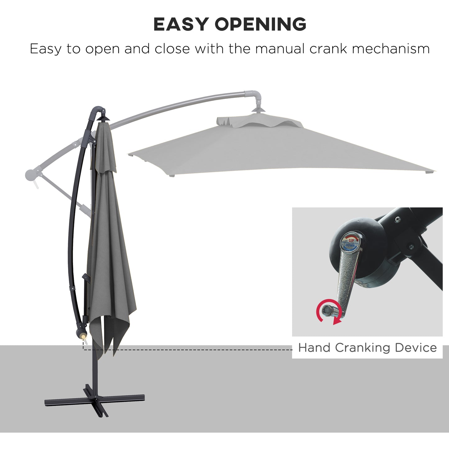 3(m) Cantilever Overhanging Parasol, with Cross Base - Grey