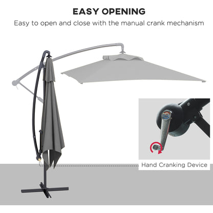 3(m) Cantilever Overhanging Parasol, with Cross Base - Grey