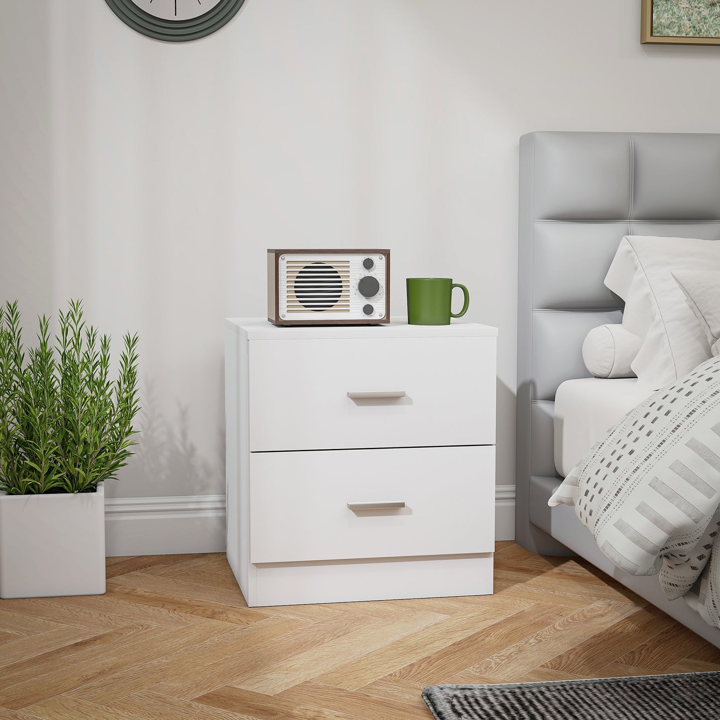 Modern Bedside Table, Beside Cabinet with 2 Drawers, for Bedroom, Living Room, White