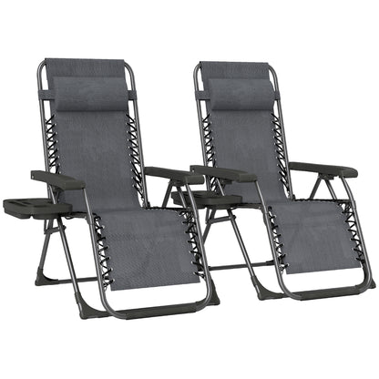 Zero Gravity Chairs Set of 2, Folding Sunloungers Reclining Garden Chairs with Cup Holder, Headrest, Dark Grey